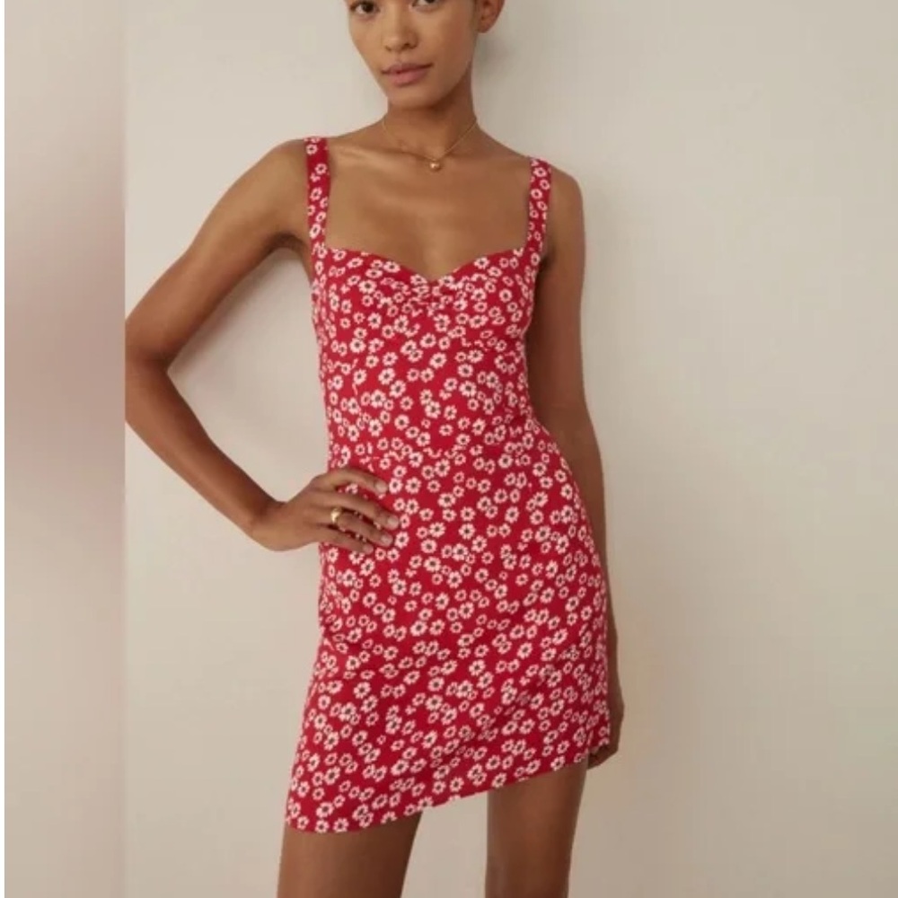 Reformation Baldwin Red Floral Mini Dress